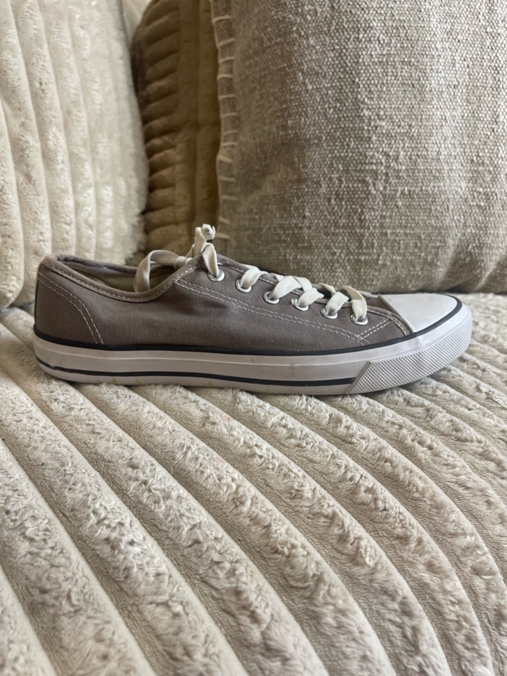 Revolution Taupe Canvas Low-Top Sneakers with White Trim - Picture 6 of 9